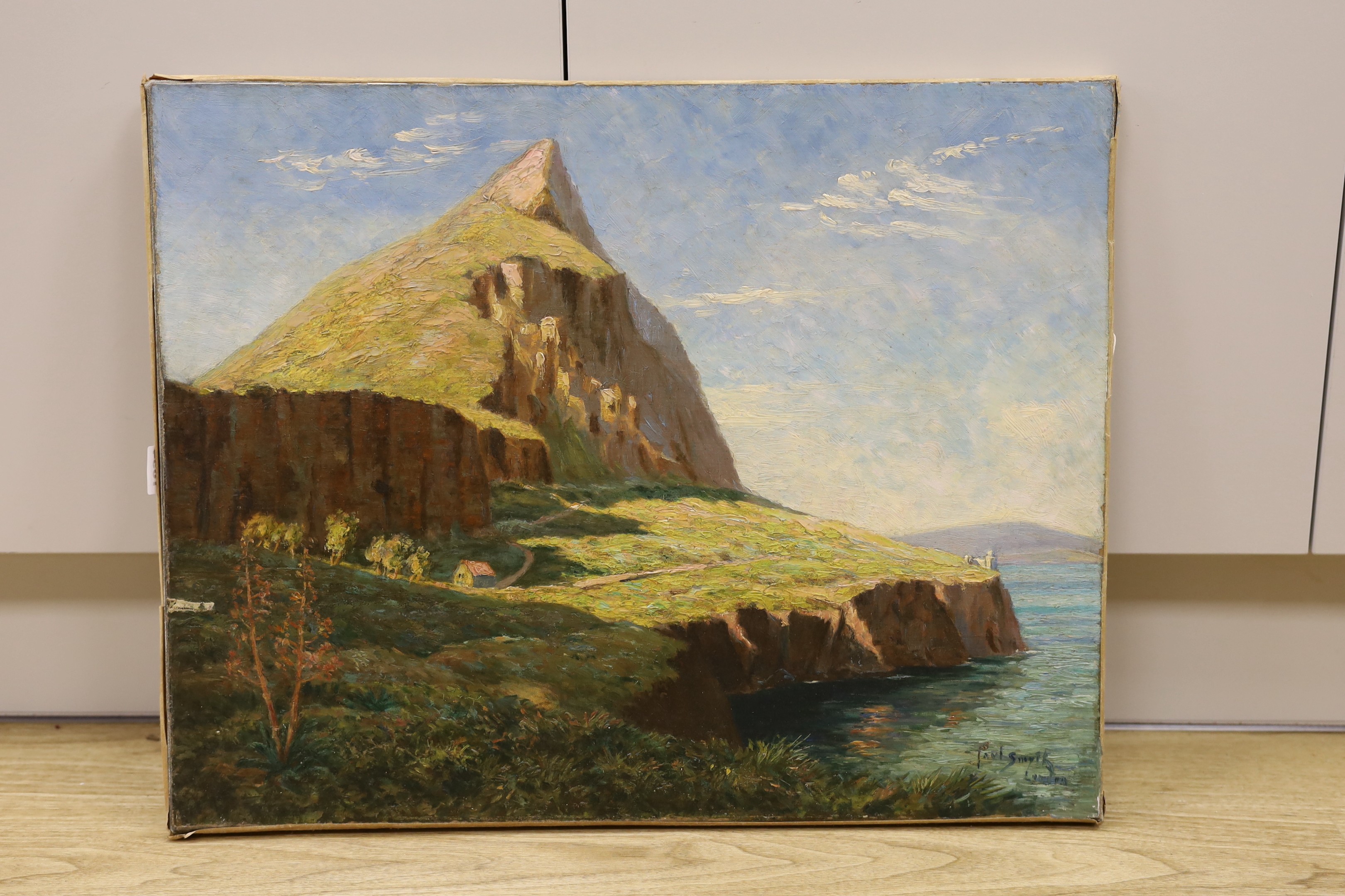 Paul Smyth (1888-1963), oil on canvas, Coastal headland, signed, 48 x 60cm, unframed